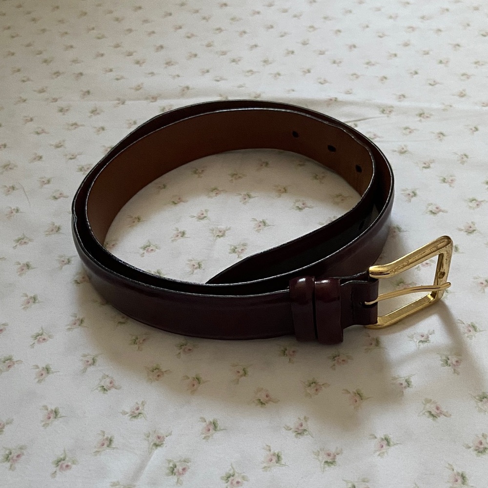 Cole Haan Dark Brown Leather Belt with Brass Buckle